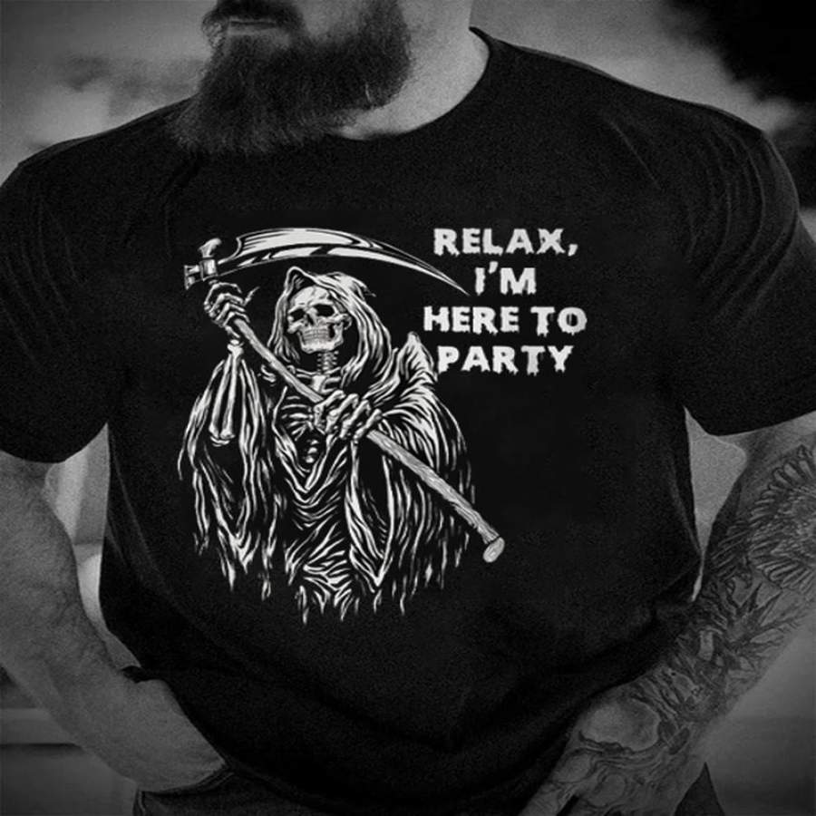 Relax I’M Here To Party Funny Grim Reaper T Shirt