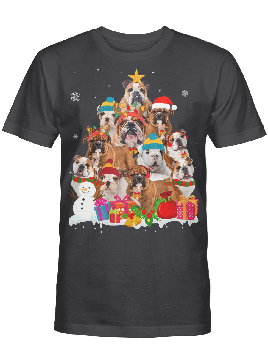 AmazeStyleZ Santa’s Reindeer, Ugly Christmas Sweater, Christmas Gift Ideas, Funny English Bulldog Christmas Tree Pet Dog Lover Gift T-Shirt