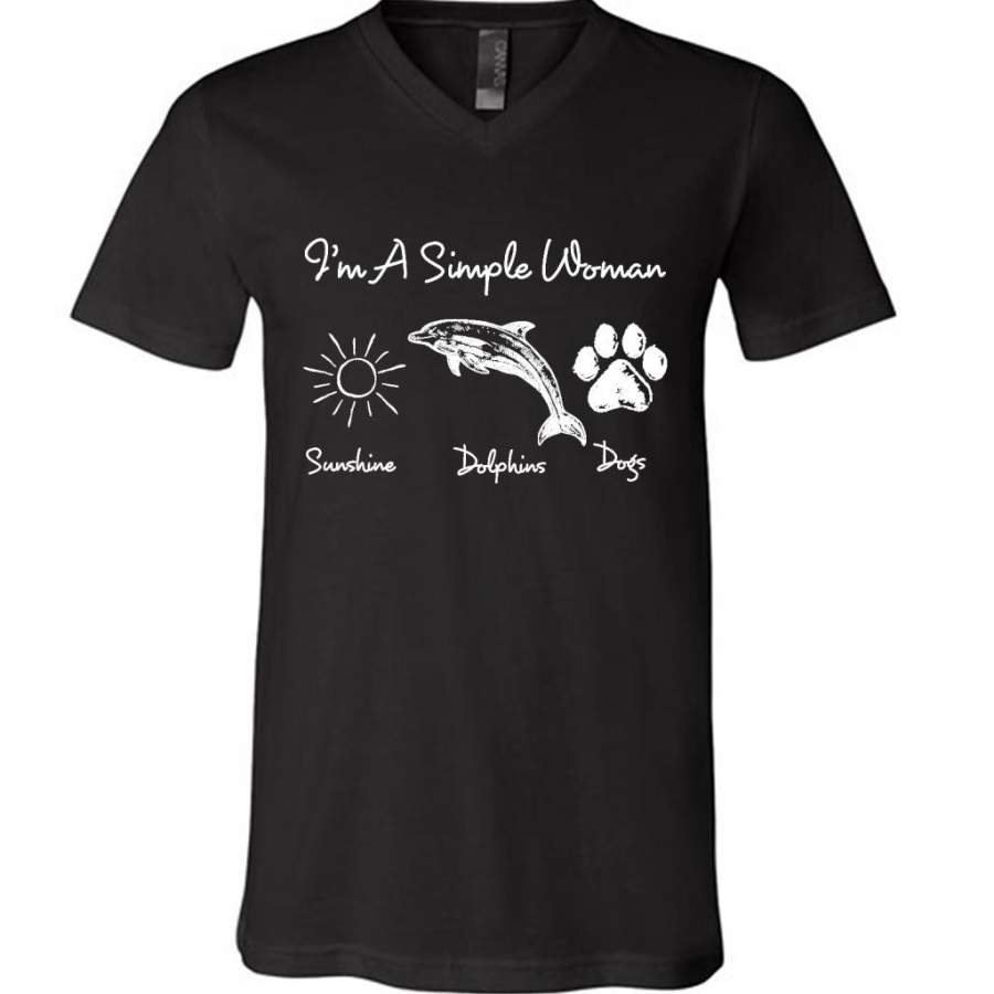 I’m A Simple Who Loves Woman Sunshine Dolphins Dogs – Canvas Unisex V-Neck Shirt