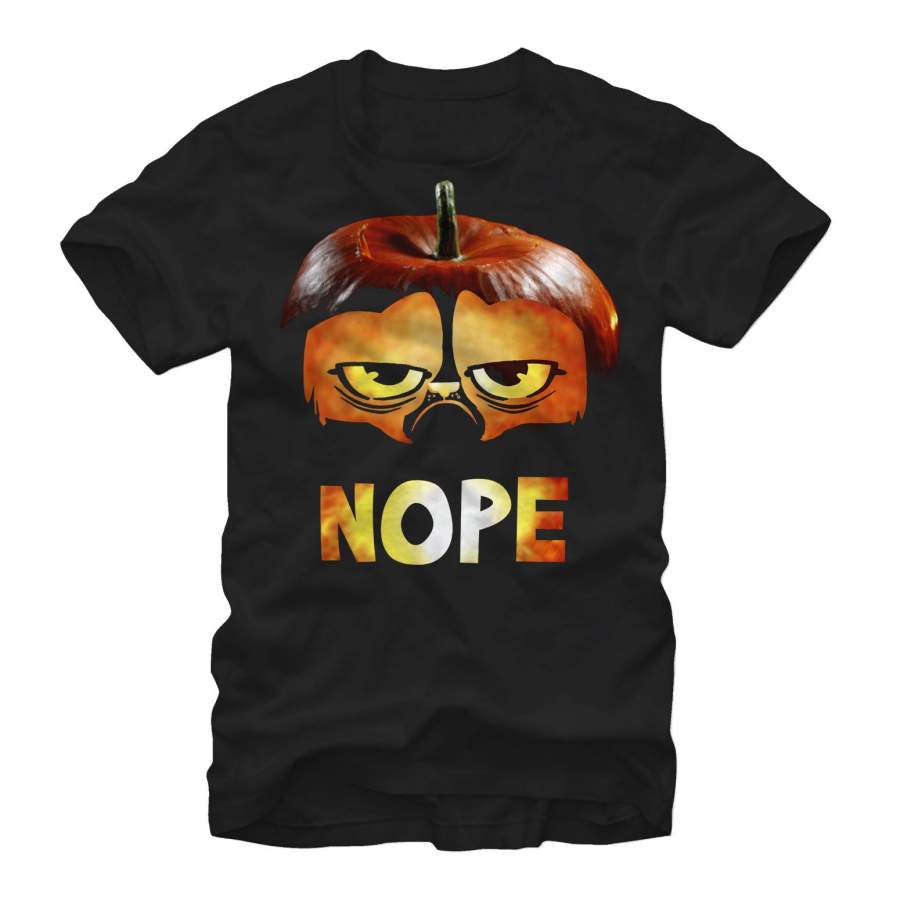 Grumpy Cat Men’s Halloween Pumpkin Nope  T Shirt Black