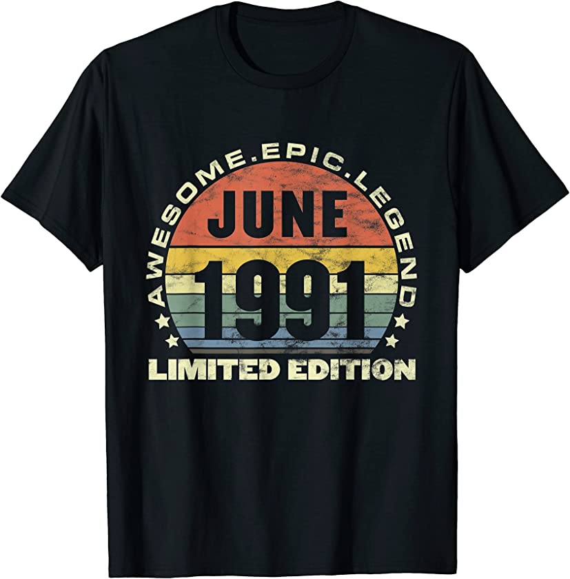 30-Year-Old in 2021 1991 of June Retro for Vintage T-Shirt