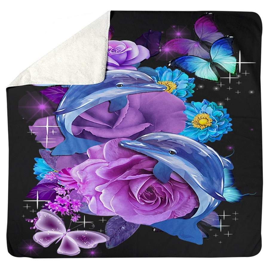 Beautiful Dolphins With Flowers Design Gifts For Dolphin Lovers Sherpa Blanket