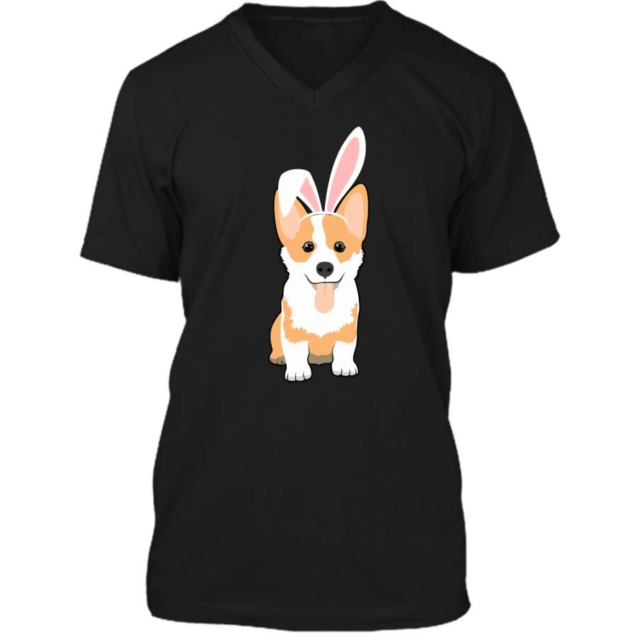 Corgi Easter Day Bunny Dog Lover Shirt Mens Printed V-Neck T