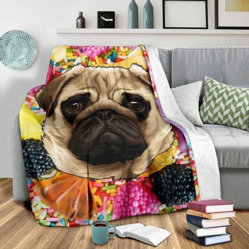 Pug Candy Fleece Blanket