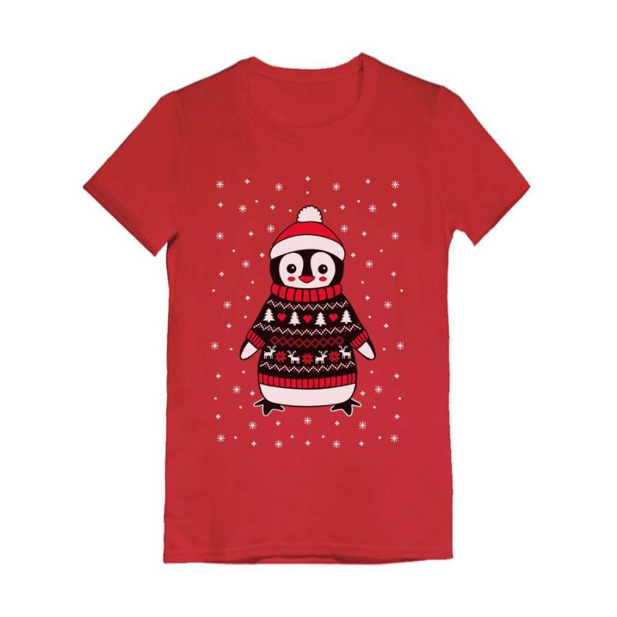 Cute Christmas Penguin Ugly Sweater Infant Girls’ Fitted T-Shirt