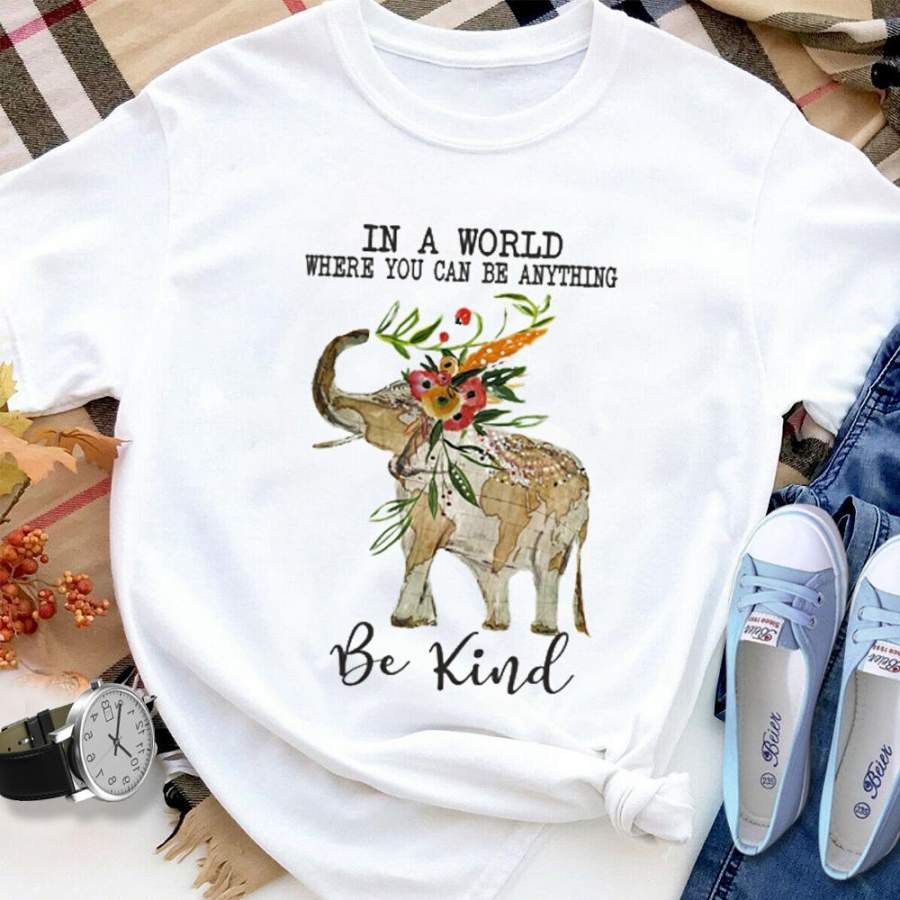 Boho elephant in a world where you can be anything be kind white cotton t shirt for men and women S-6XL