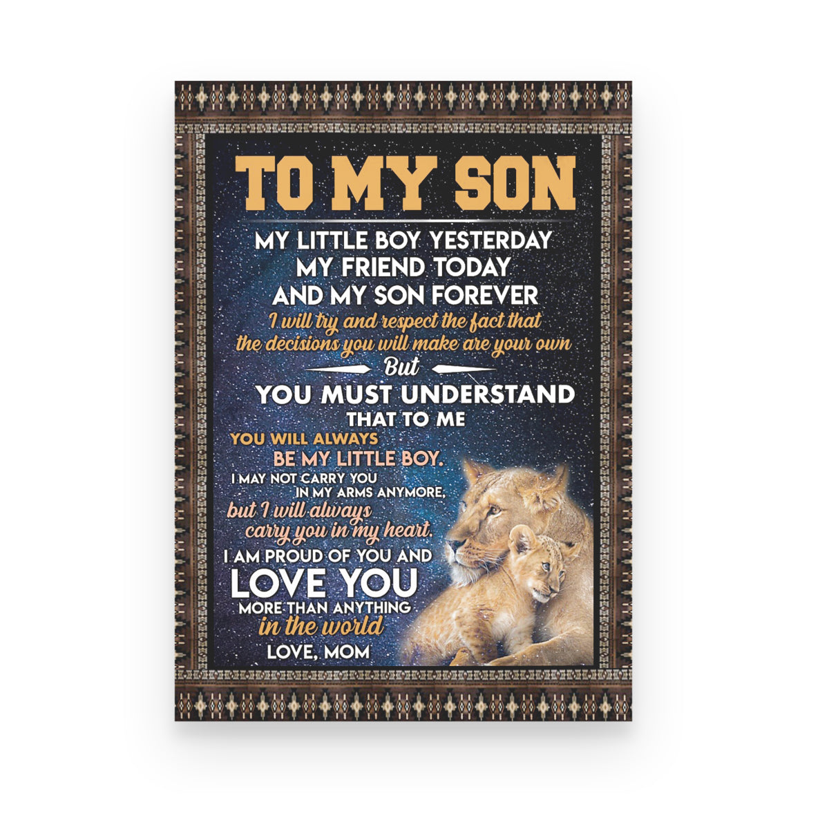 To My Son Forever Blanket Lion Poster Canvas