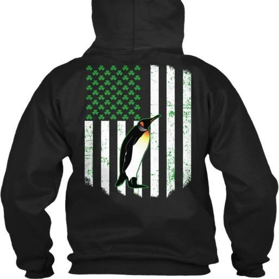 Irish American Shamrock Flag Penguin Gildan Hoodie Sweatshirt