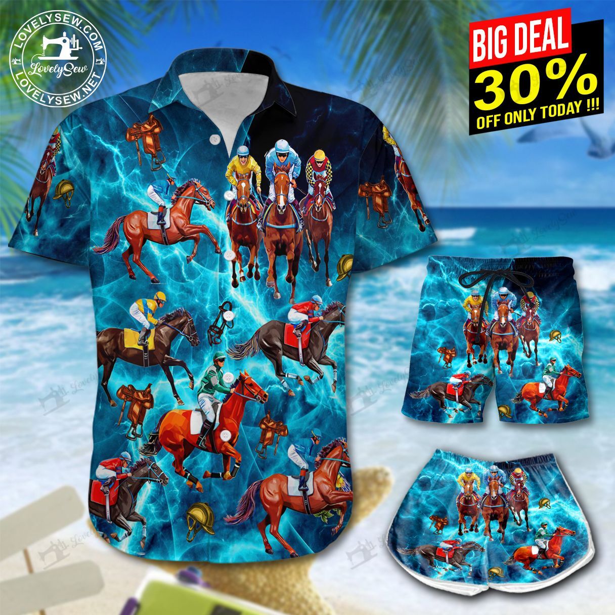 Horse Racing Hawaiian Shirt Shorts Ha1162