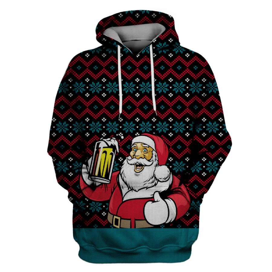 Santa Claus Drinking Beer On Christmas Custom T-shirt – Hoodies Apparel