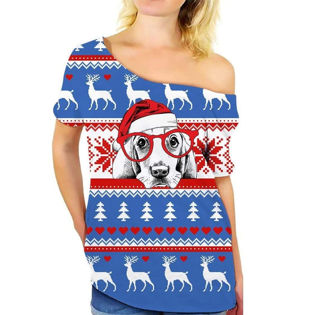 Casespring Off-shoulder Women T-shirt Sweater Ugly Christmas Dog Apparel