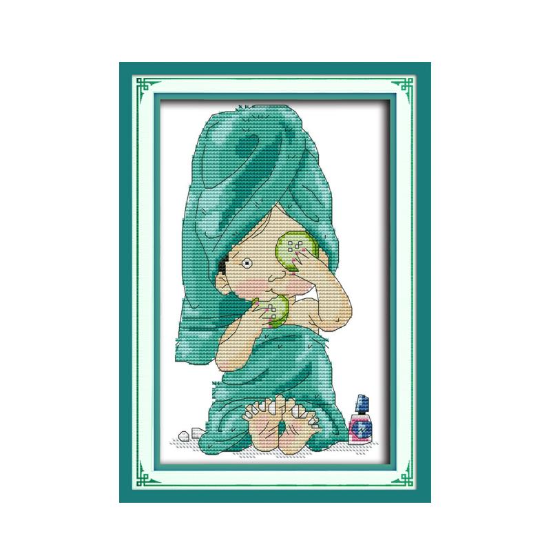 Cross Stitch Fabric Printed Canvas Little Girl and Kitten Cartoon Pattern Cross Stitch Kits Embroidery Kit joy sunday Paintings alx