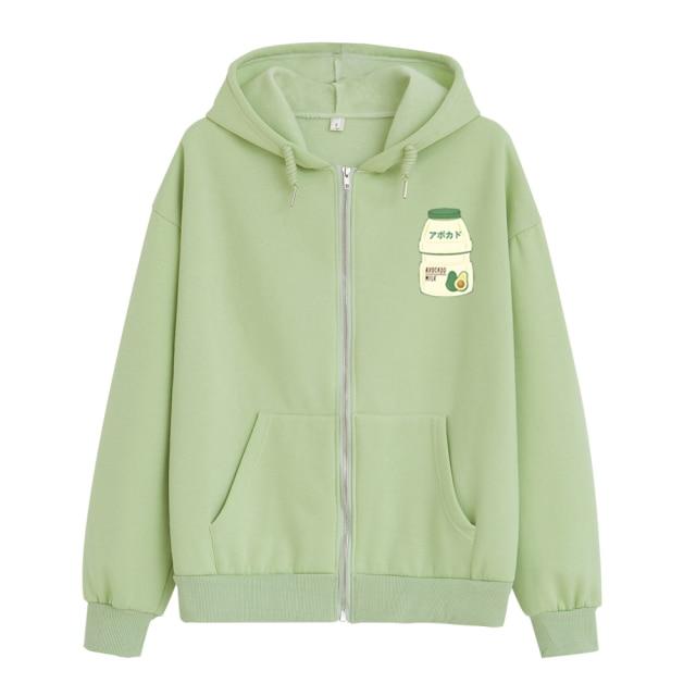 Avocado Yogurt Bottle Soft Zip-Up Hoodie