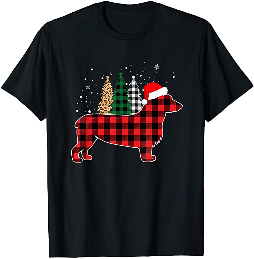 Buffalo Plaid Corgi Do Tree Leopard print Christmas Pajamas T-Shirt