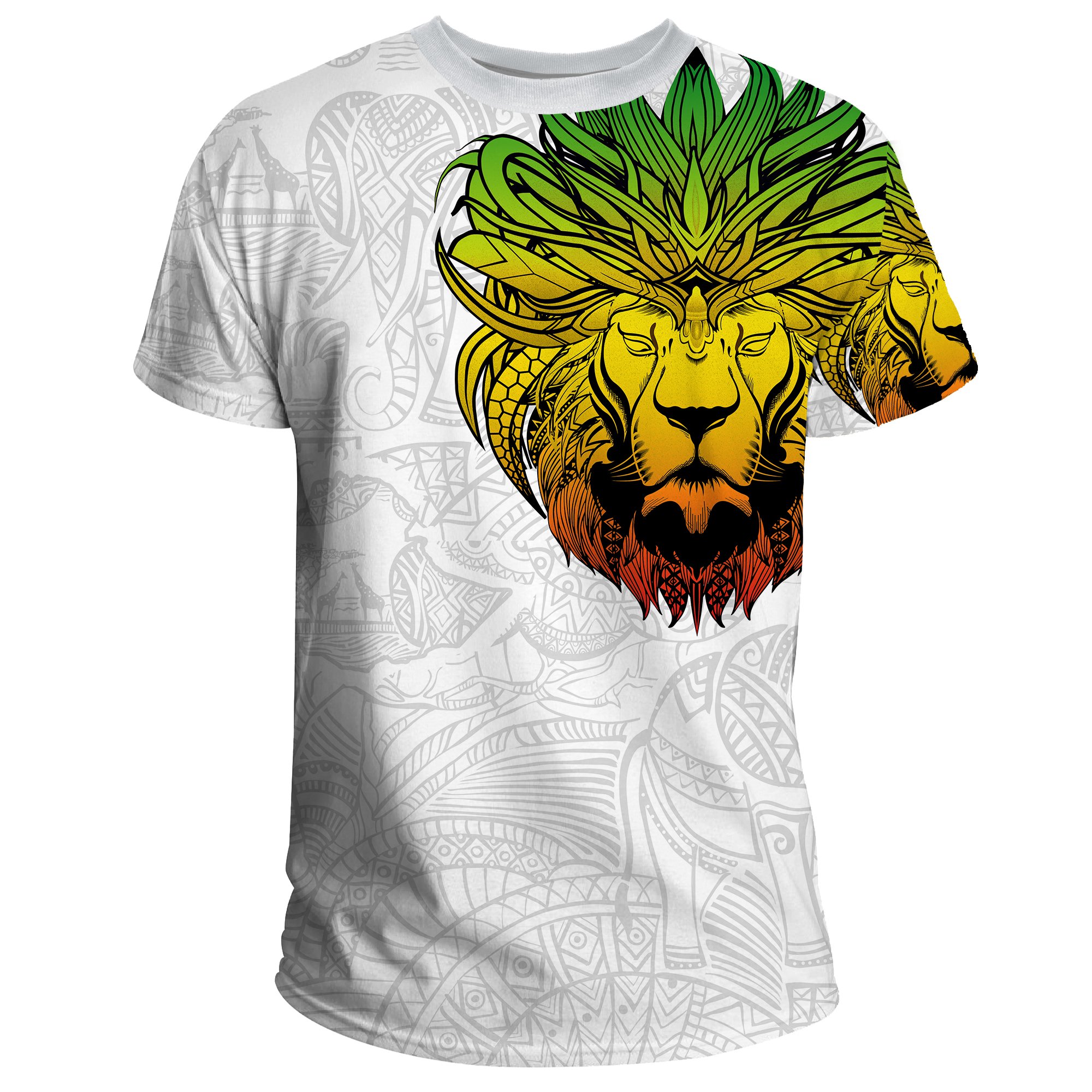 1stTheWorld Ethiopia T-shirt, Ethiopia Lion Pattern Africa White A10