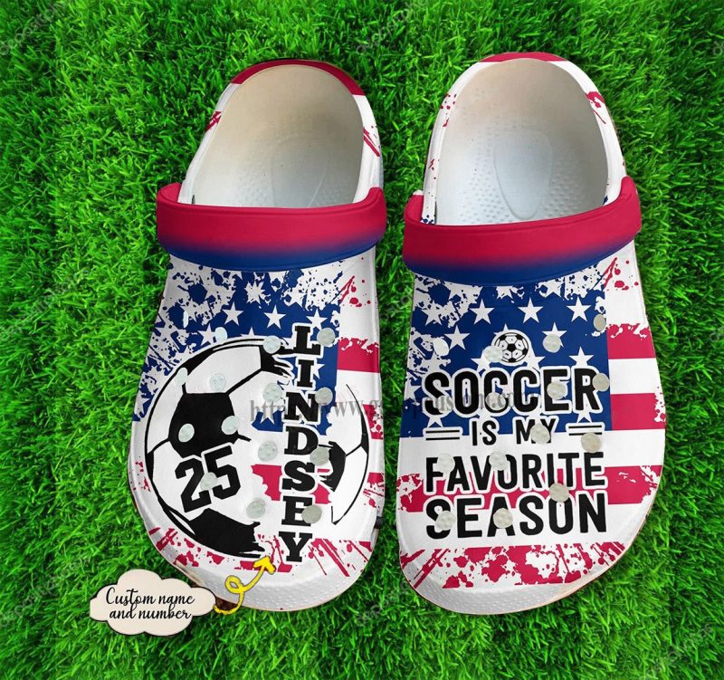 Soccer America Flag Shoes Gift Son Daughter- Football 4Th Of July Gift Shoes Croc Clogs Customize