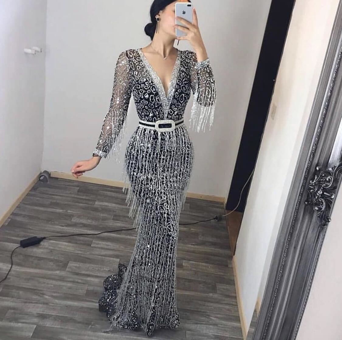 Zoctuo Dresses For Women’s New Dress Long Sleeve Party Gown Tassel Sequin Sparkly Glitter Skirts Robe Wedding Clothing For Girls alx