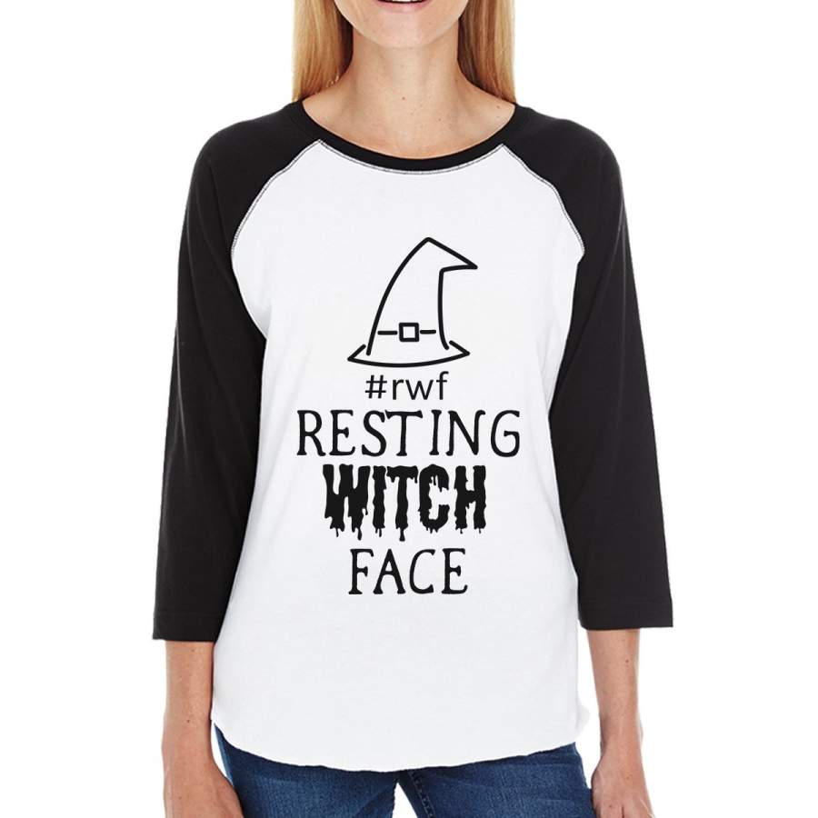 Rwf Resting Witch Face Womens Black And White BaseBall Shirt