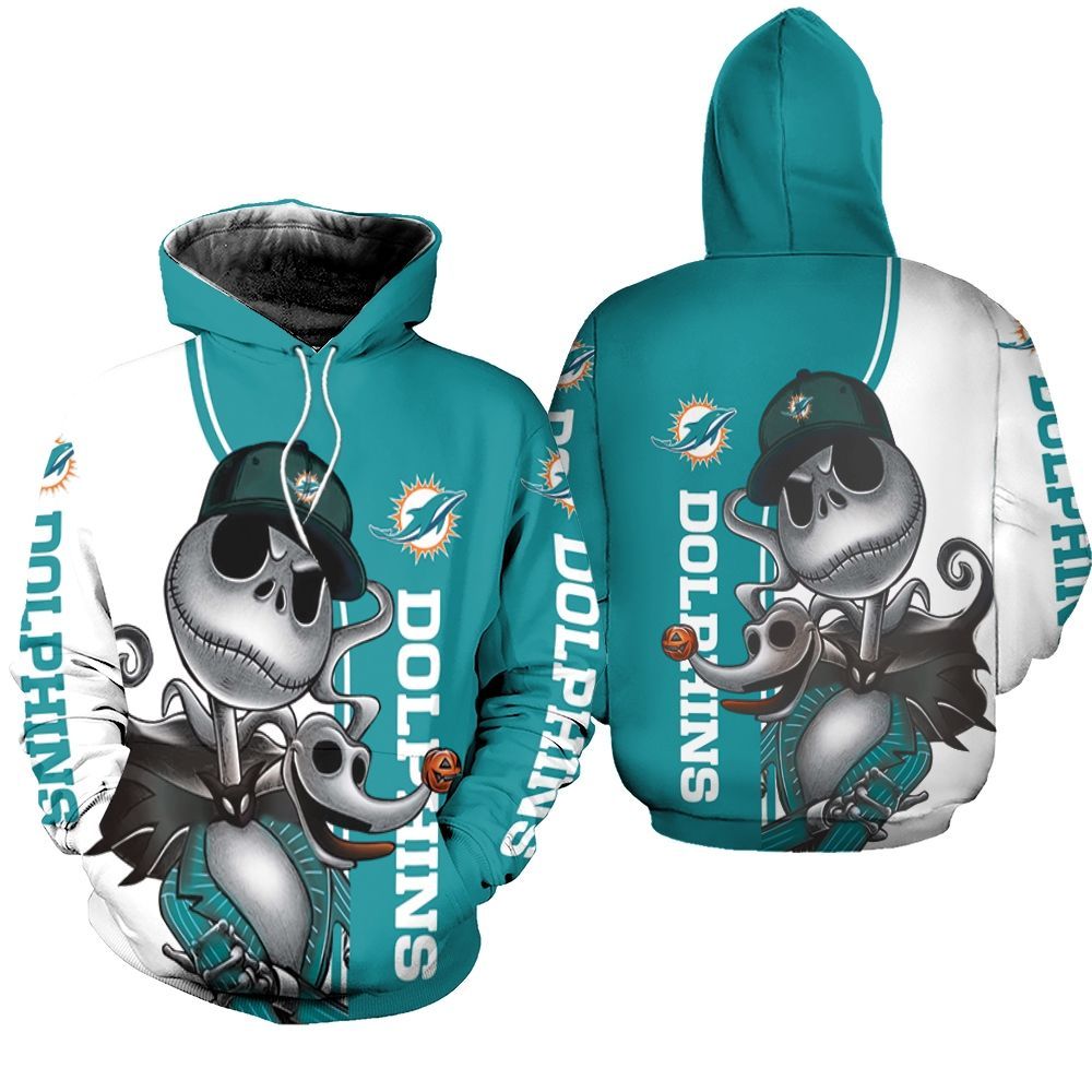 Dolphins Jack Skellington And Zero 3d Unisex Hoodie