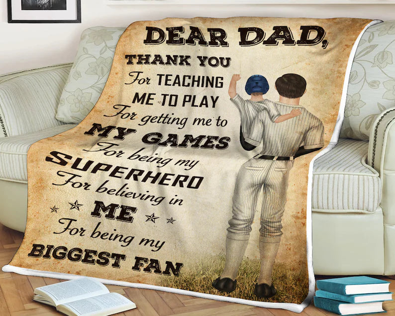 To My Dad Blanket, For Teaching Me To Play, For Getting Me To My Games, Gift For Dad Family Home Decor Bedding Couch Sofa Soft And Comfy Cozy