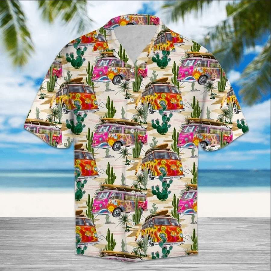 Hippie Cars At Desert Cactus Hawaii Aloha Shirts Ha12988