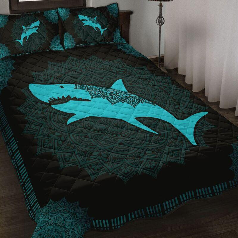 Blue Shark Mandala All Over Print Quilt Bedding Set