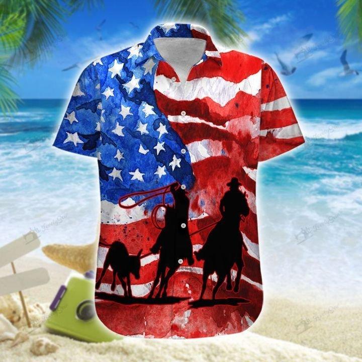 Us Team Roping Water Color Flag Unisex Hawaiian Shirts – Beach Shorts