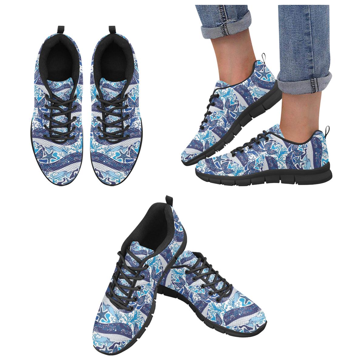 Whale Starfish Pattern Women’s Sneakers Black