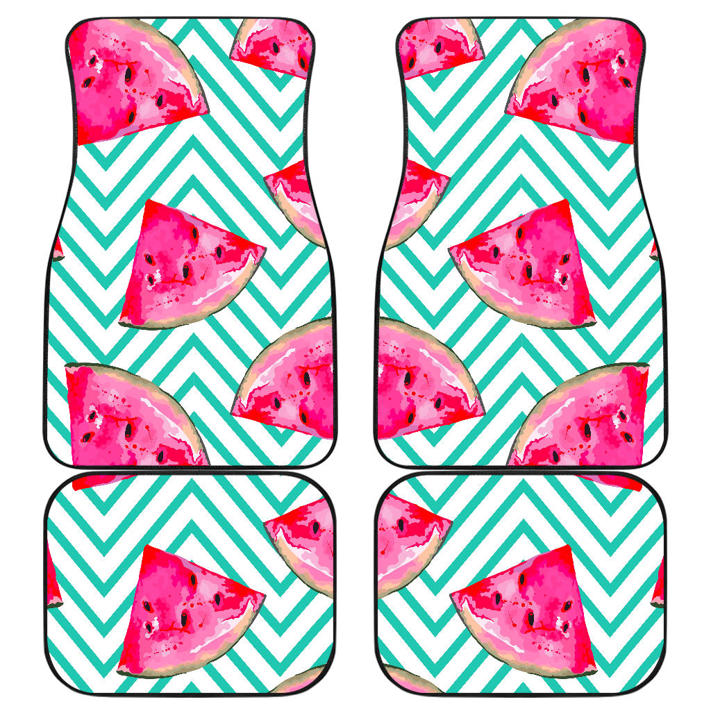 Teal Chevron Watermelon Pattern Print Front And Back Car Floor Mats, Front Car Mat