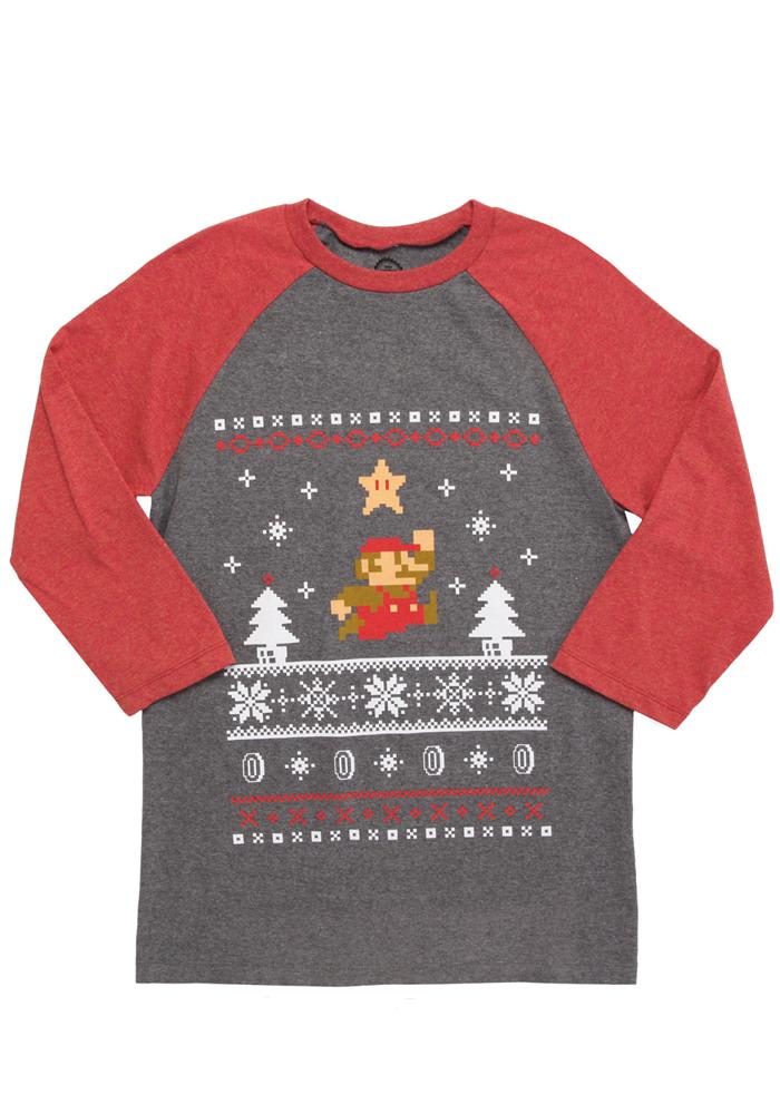 8-Bit Mario Christmas Raglan Baseball T-Shirt