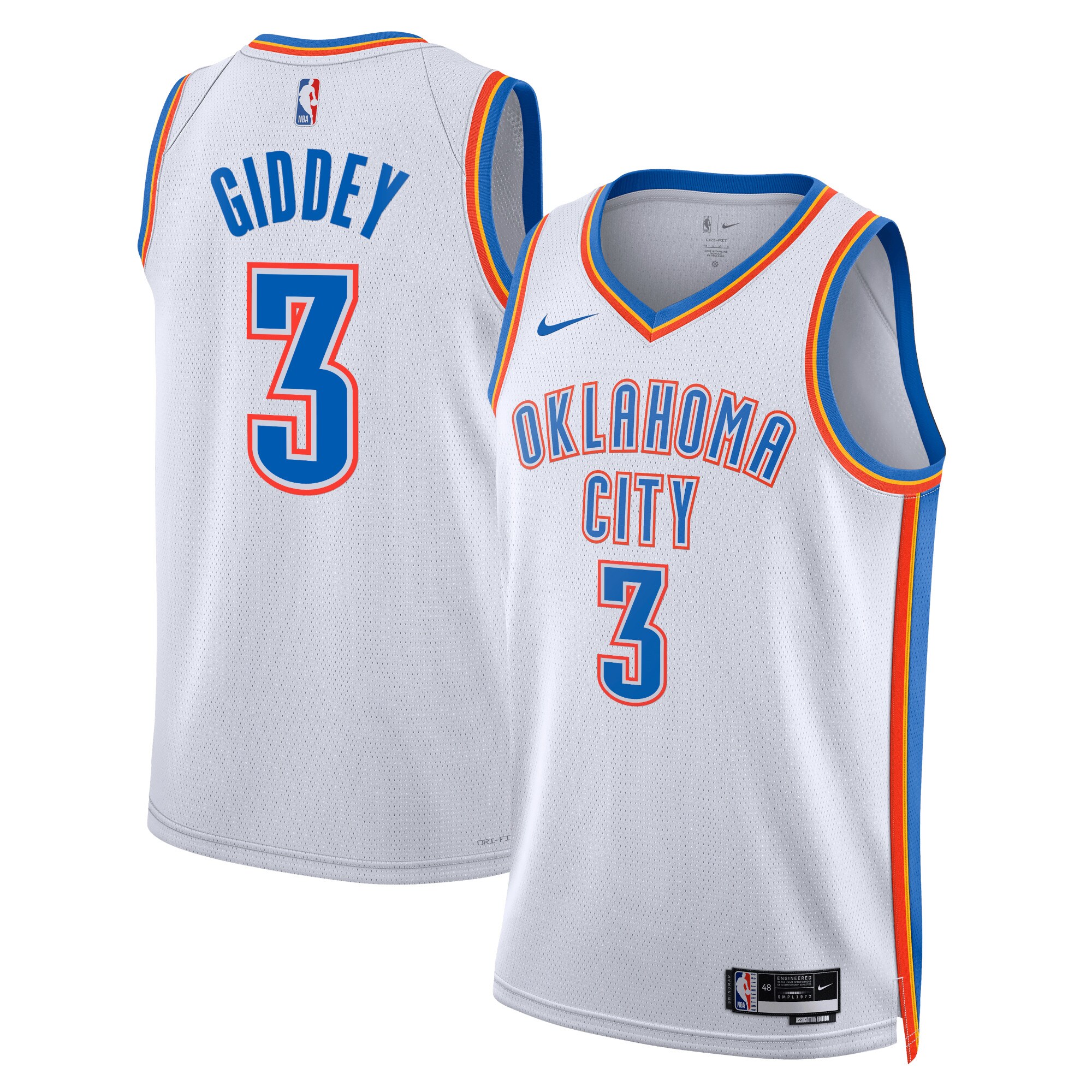 Oklahoma City Thunder Association Edition Swingman Jersey – White – Josh Giddey – Unisex