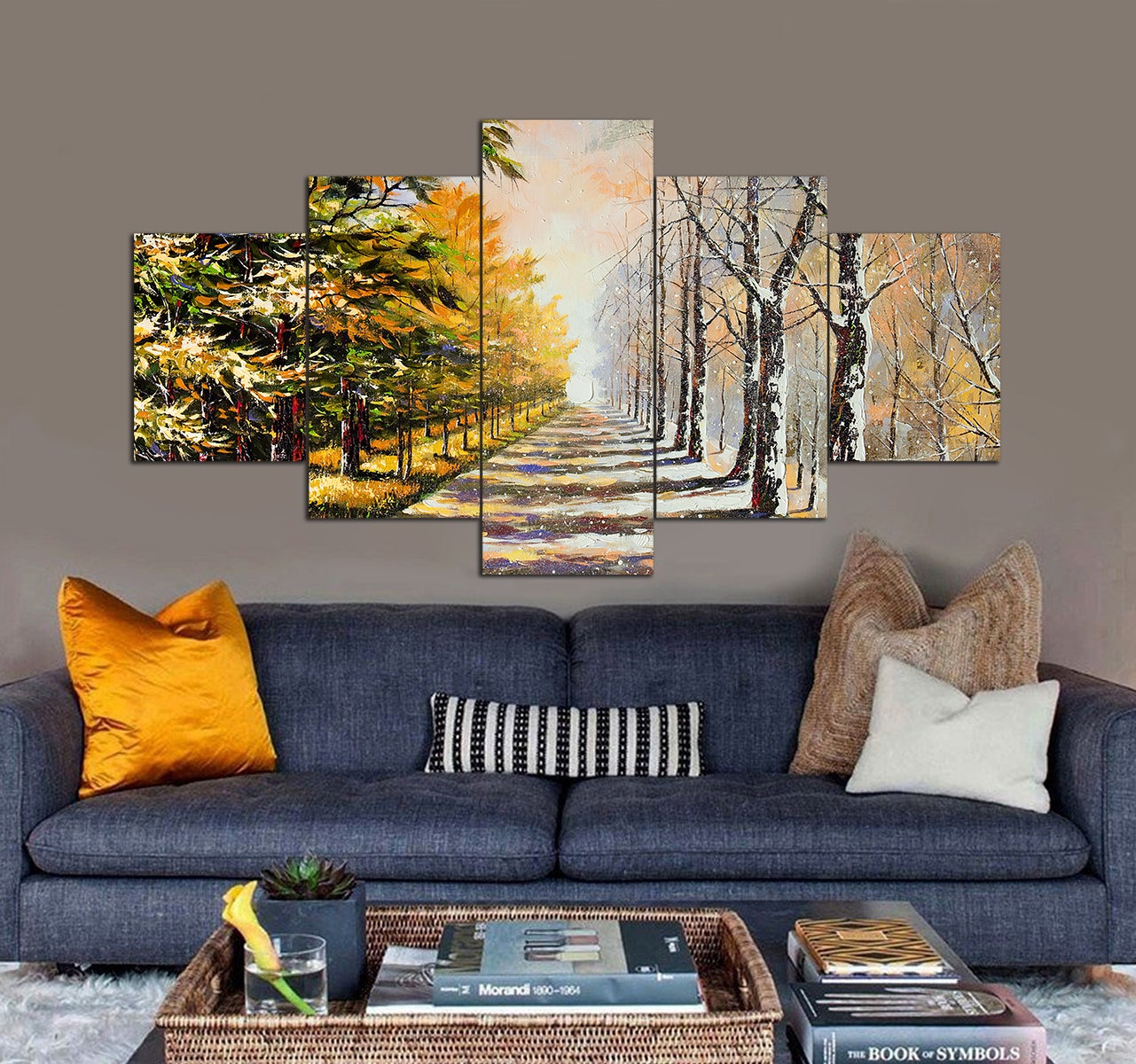 Allegory on the theme winter-autumn 3D 5 piece canvas art