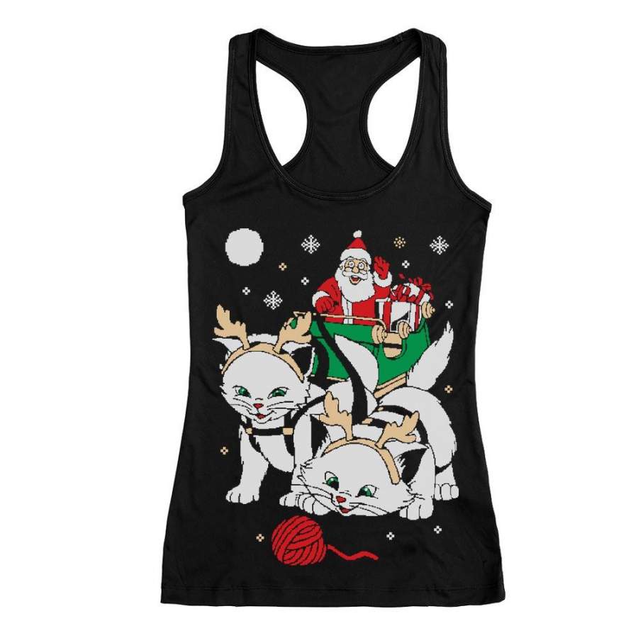 Cats Santa Ride Kittens Ugly Christmas Racerback Tank Top