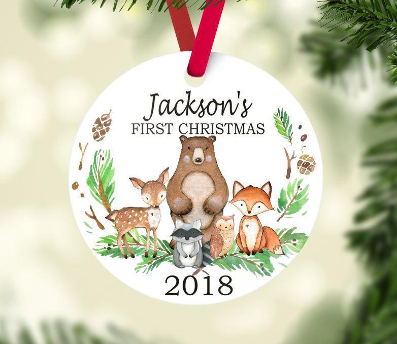 Woodland Christmas Ornament Animals Personalized Baby Boy 1St First Christmas Mountain Forest Shower Gift New Baby Holiday Ornament 118