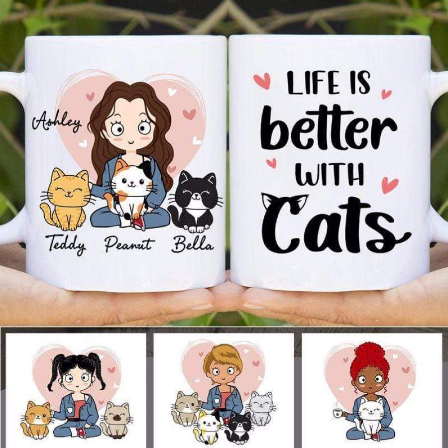 Life Is Better With Cats Chibi Personalized Coffee Mug