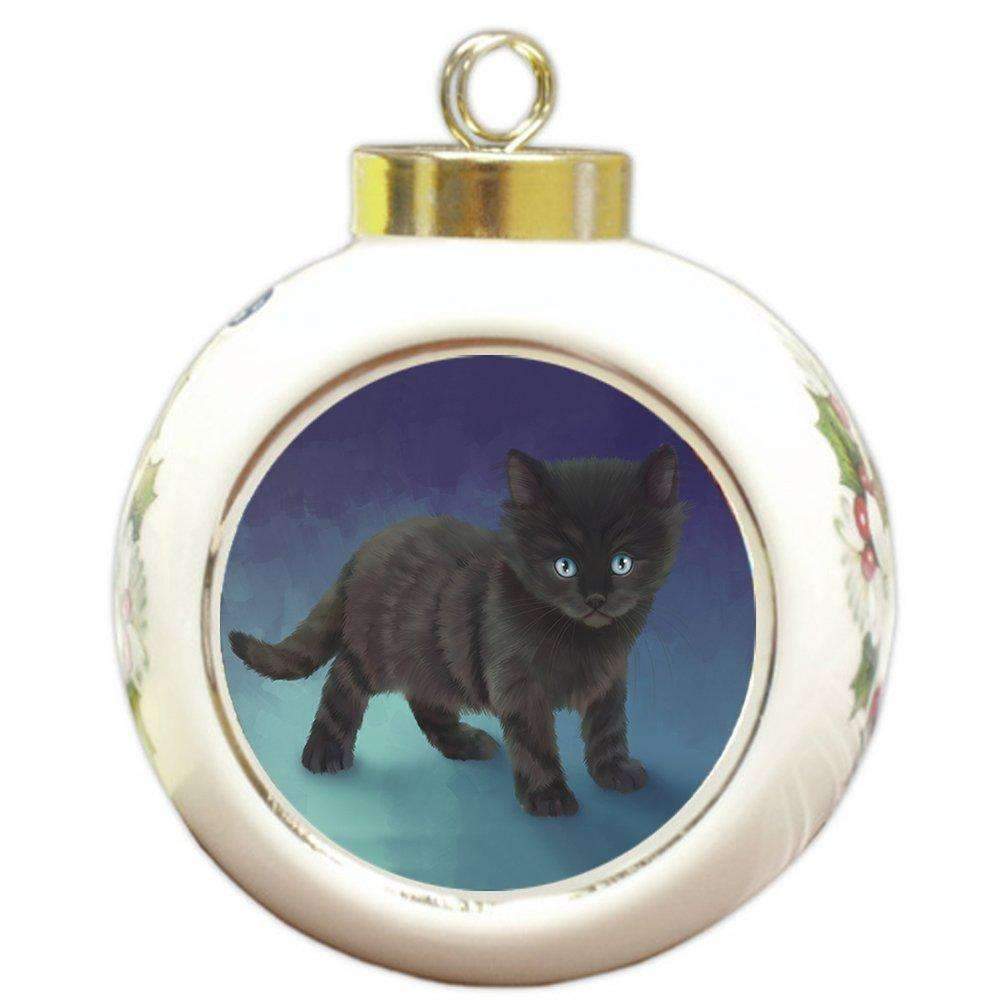 Black Kitten Cat Round Ball Christmas Ornament