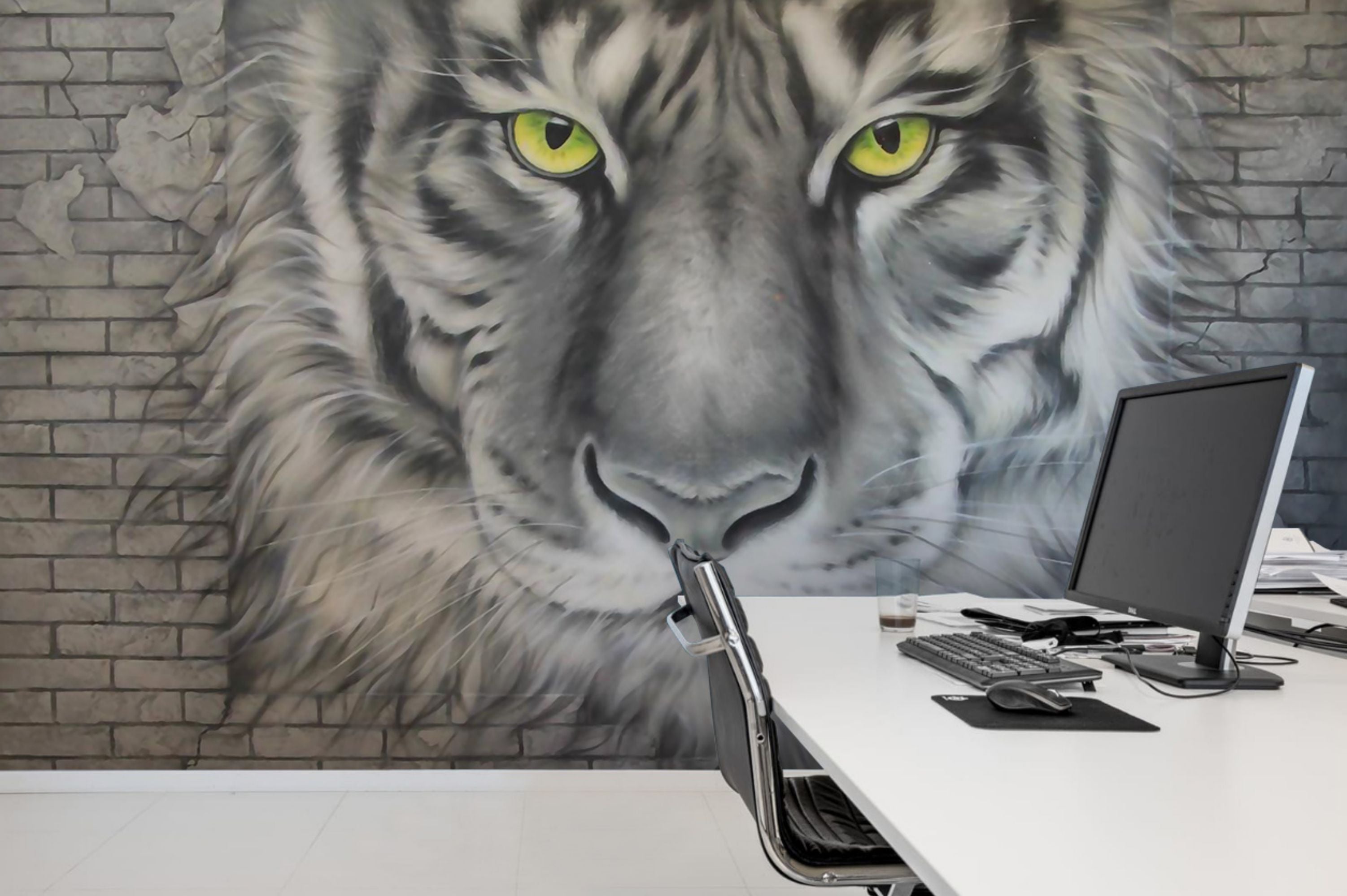 3D Tiger Head Brick Wall Pattern Background Wall Mural Wallpaper Gd 1869