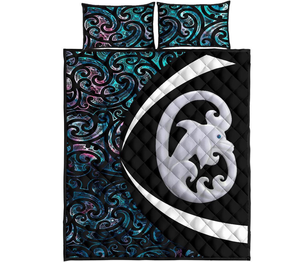 Aotearoa Maori Dolphin Quilt, Koru Aihe Paua Shell Quilt Bedding Sets