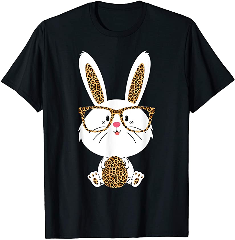 Cute Easter Bunny With Leopard Glasses And Egg Easter Day T-Shirt