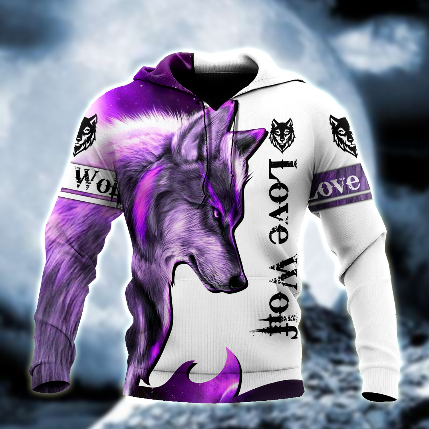 Unisex Wolf Hoodie Purple Wolf 3D All Over Printed Hoodie Shirt By Sun Qb05282005