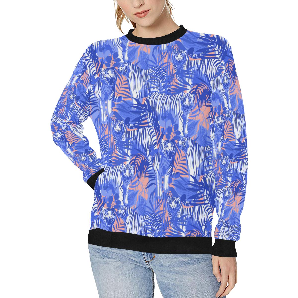 white bengal tigers pattern Women’s Crew Neck Sweatshirt