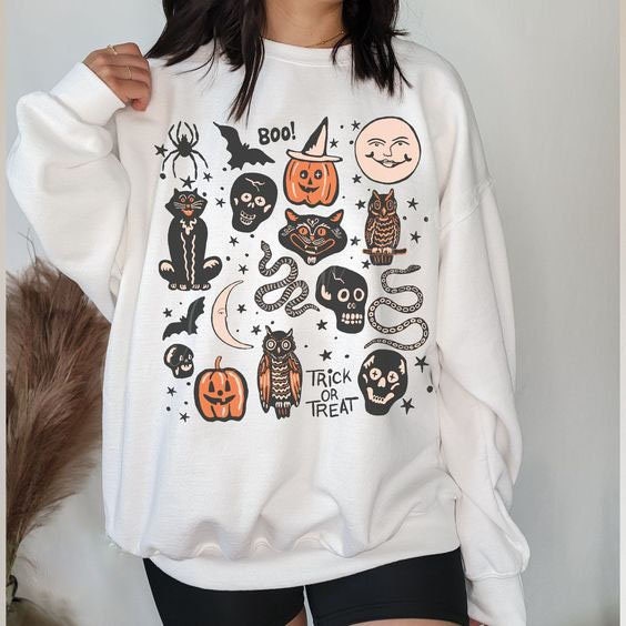 Halloween Doodles Vintage Sweatshirt, Funny Dog Halloween Sweatshirt, I Love Dog Sweatshirt