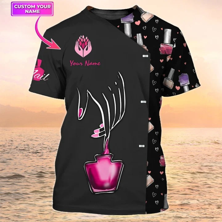 Nail Tech Shirts Custom Nail Salon Uniform Manicurist Gift Nail Parttern Design 3D Tee Shirt