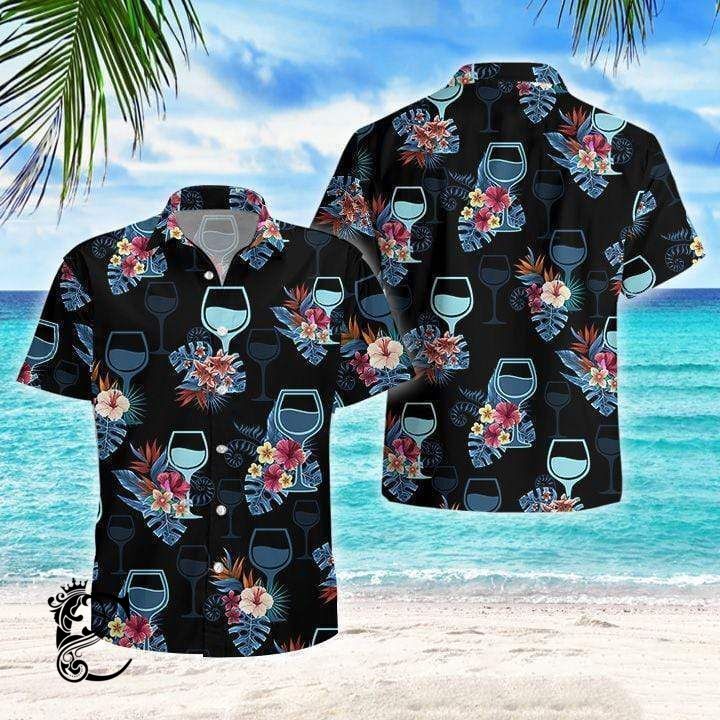 Beach Shirt Wine Black Tropical Aloha Hawaiian Shirts- Chillicothemall