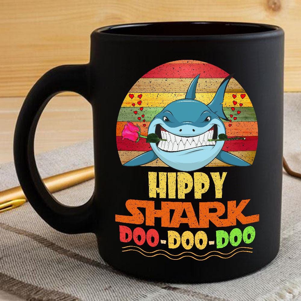 Vintage Hippy Shark Doo Doo Doo Coffee Mug Retro Shark And Rose Womens Custom Father’s Day Mother’s Day Gift Idea BPS808