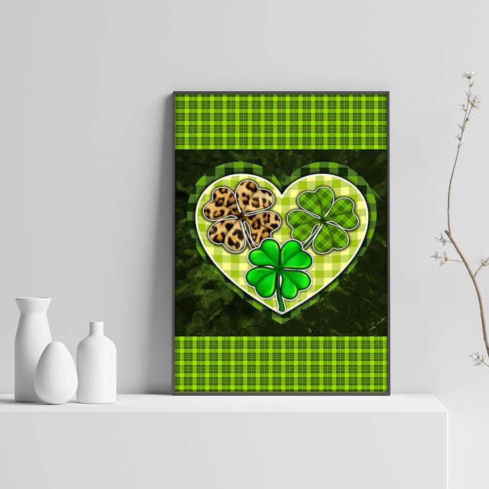 Graphic Printed Portrait Poster – St Patricks Day Green Buffalo Plaid Leopard Shamrock – Wall Art Poster Hanging Decoration