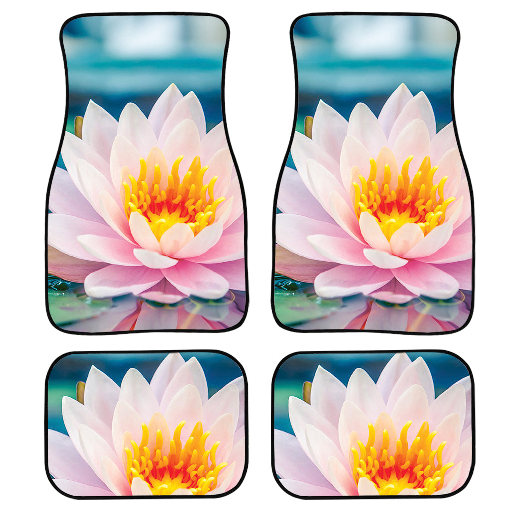 Pink Water Lily Print Front And Back Car Floor Mats, Front Car Mat