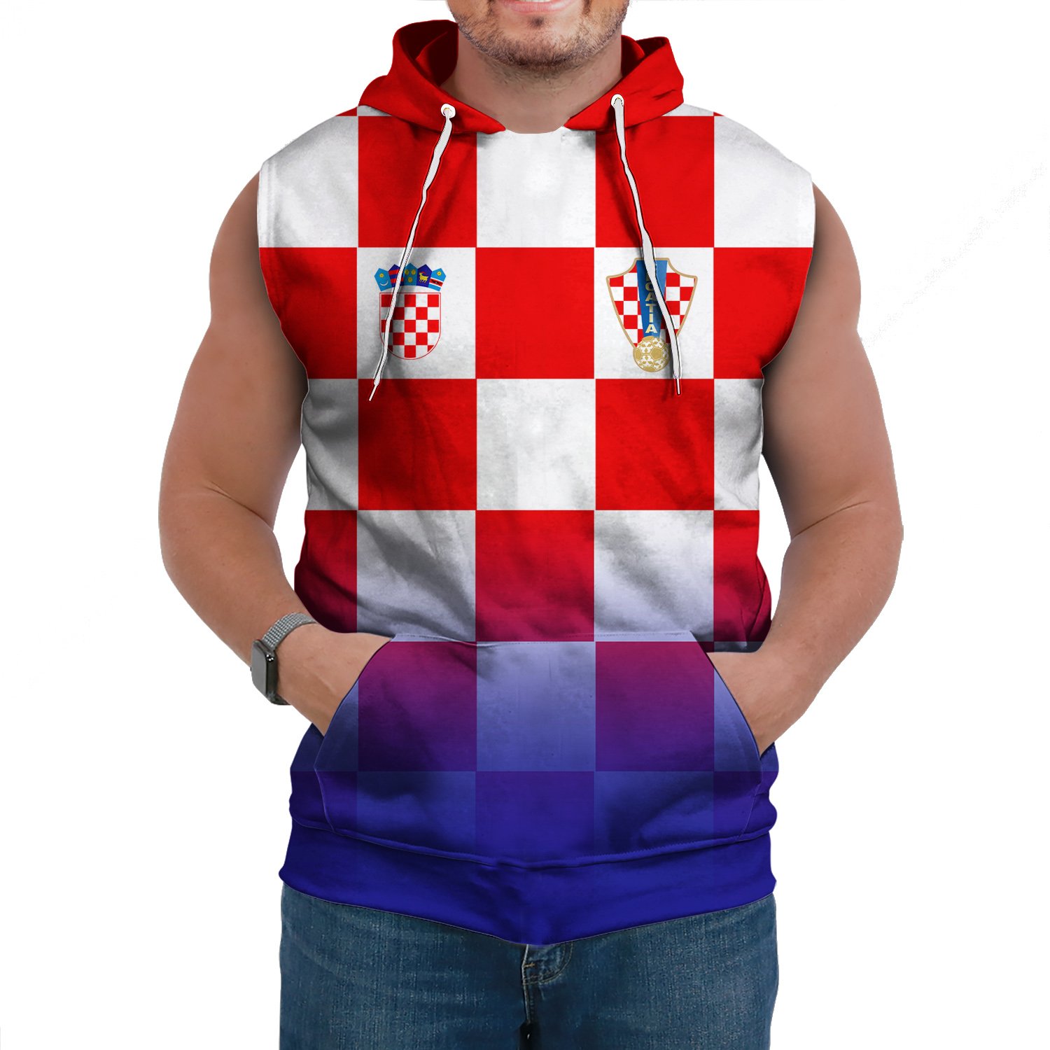 (Custom) Croatia Euro Sleeveless Hoodie Soccer A27