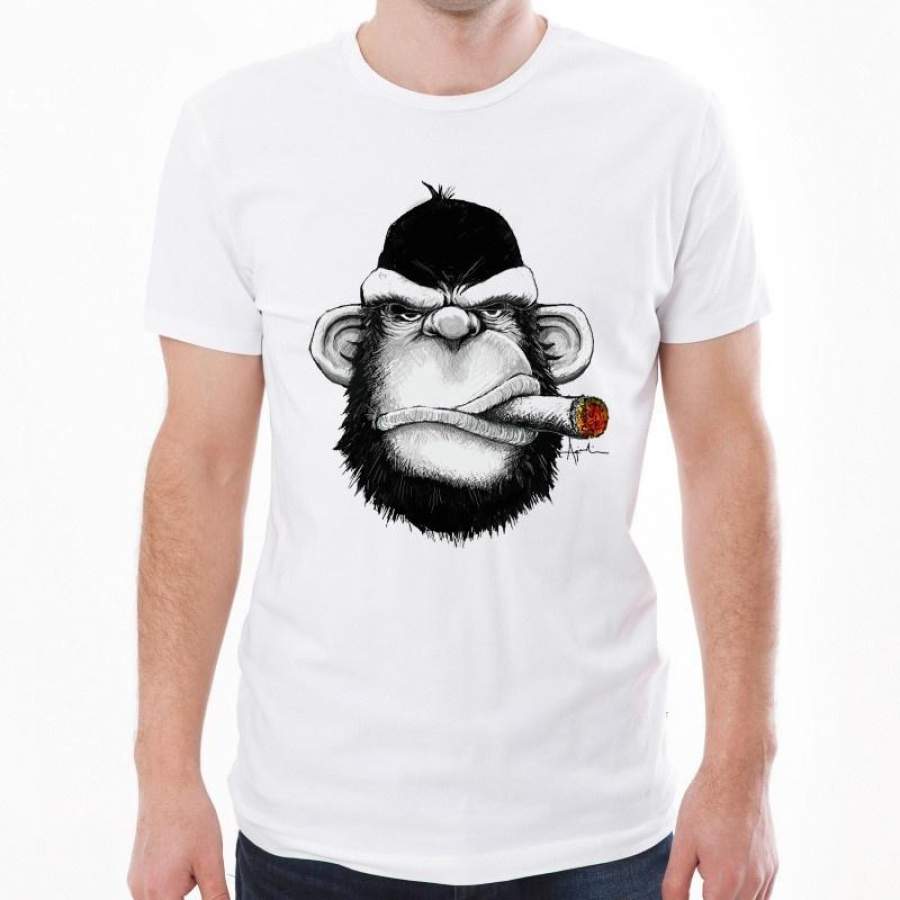 New Arrivals Men T-Shirt Fashion Cigar Monkey Printed T Shirt Short Sleeve O-Neck Tops Funny Animal Tee