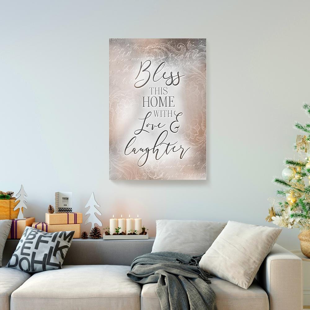 Canvas Prints Bless This Home With Family Love Laughter Wood Christian Canvas Wall Art Home Decoration